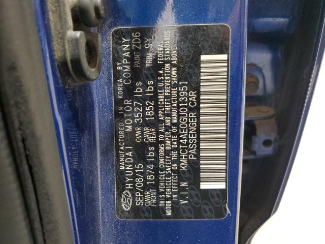 KMHCT4AE0GU013951 - 2016 HYUNDAI ACCENT SE BLUE photo 12