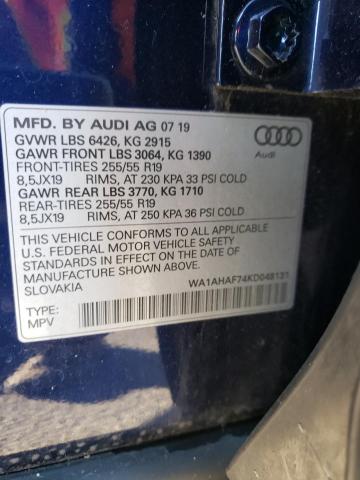 WA1AHAF74KD048131 - 2019 AUDI Q7 PREMIUM BLUE photo 12