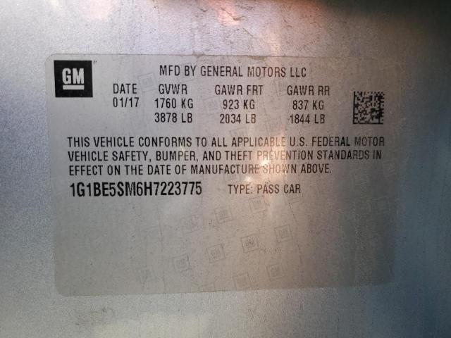 1G1BE5SM6H7223775 - 2017 CHEVROLET CRUZE LT SILVER photo 12