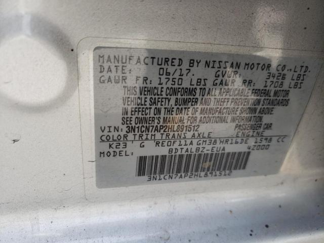 3N1CN7AP2HL891512 - 2017 NISSAN VERSA S SILVER photo 12