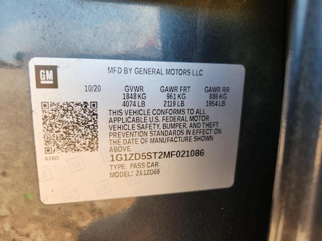 1G1ZD5ST2MF021086 - 2021 CHEVROLET MALIBU LT Сұр фото 13