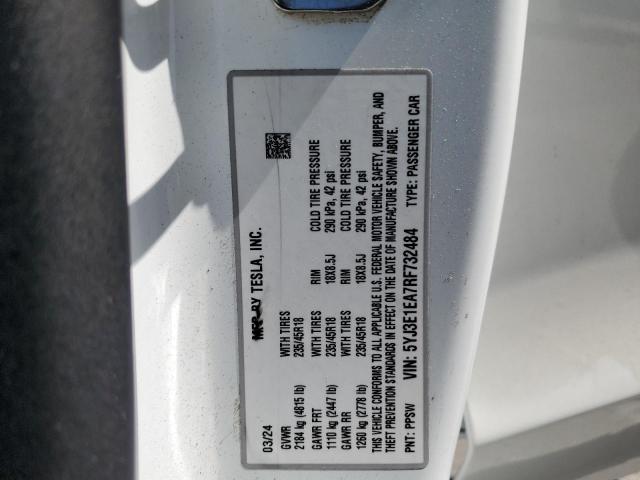 5YJ3E1EA7RF732484 - 2024 TESLA MODEL 3 白色 照片 13