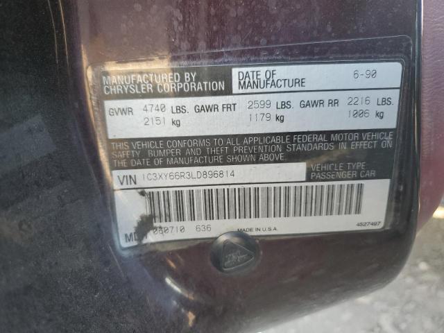 1C3XY66R3LD896814 - 1990 CHRYSLER NEW YORKER FIFTH AVENUE MAROON photo 12