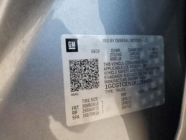 1GCGTCEN1K1294405 - 2019 CHEVROLET COLORADO LT GRAY photo 12