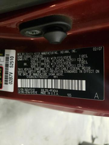 5TDZK23C77S032227 - 2007 TOYOTA SIENNA CE MAROON photo 13