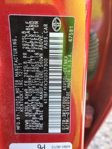 4T1BF1FK3CU537900 - 2012 TOYOTA CAMRY BASE RED photo 12