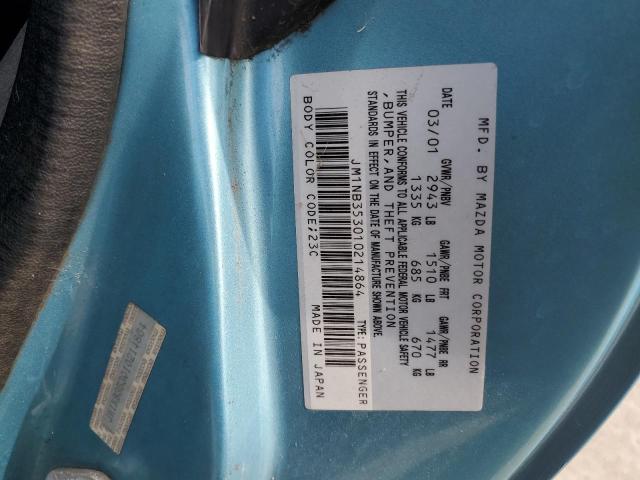 JM1NB353010214864 - 2001 MAZDA MX-5 MIATA BASE TURQUOISE photo 12