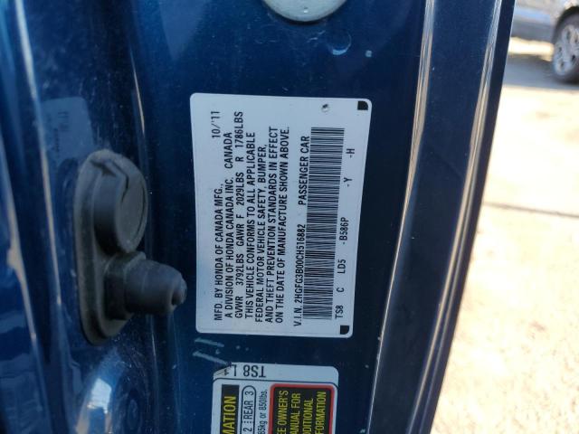 2HGFG3B00CH516882 - 2012 HONDA CIVIC EXL ლურჯი ფოტო 12