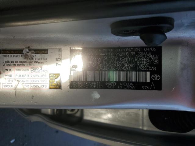 JTDKB20U867074591 - 2006 TOYOTA PRIUS SILVER photo 12