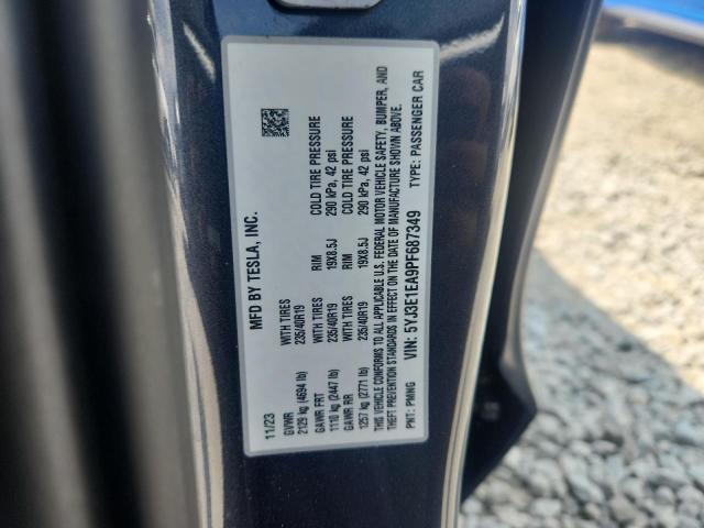 5YJ3E1EA9PF687349 - 2023 TESLA MODEL 3 石墨色 照片 12