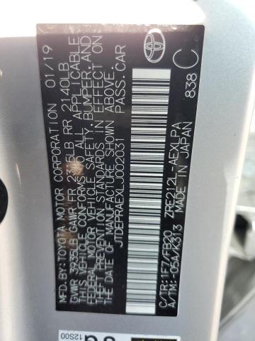 JTDEPRAEXLJ002031 - 2020 TOYOTA COROLLA LE Серый фото 12