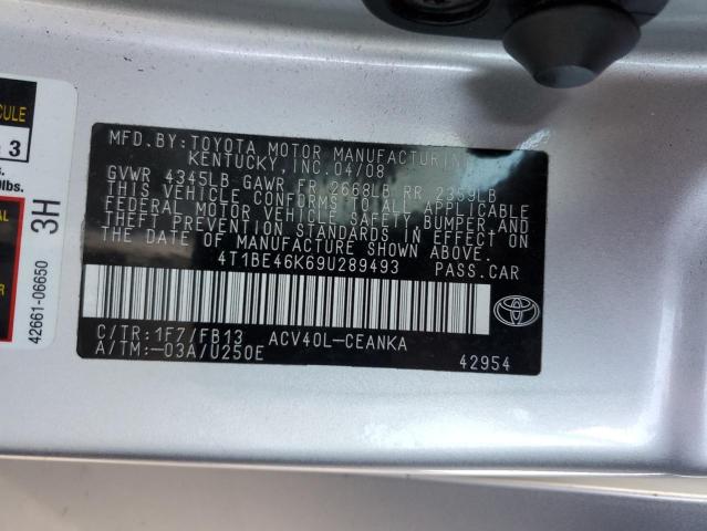 4T1BE46K69U289493 - 2009 TOYOTA CAMRY BASE SILVER photo 12