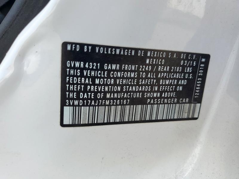 3VWD17AJ7FM326167 - 2015 VOLKSWAGEN JETTA SE WHITE photo 13