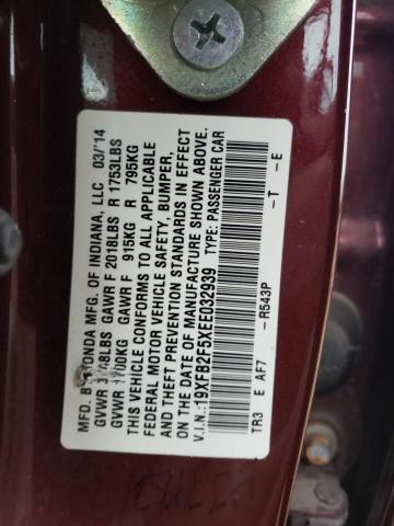 19XFB2F5XEE032939 - 2014 HONDA CIVIC LX BURGUNDY photo 12