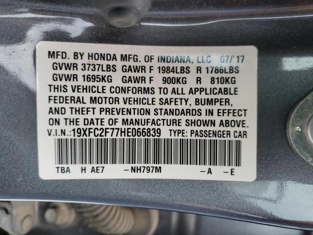 19XFC2F77HE066839 - 2017 HONDA CIVIC EX GRAY photo 12