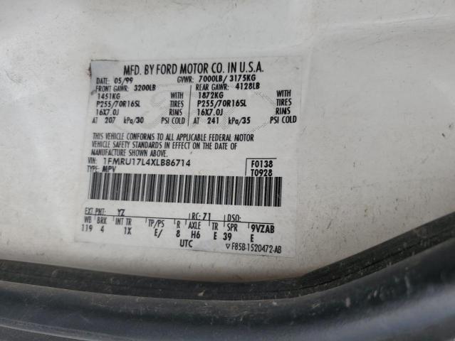 1FMRU17L4XLB86714 - 1999 FORD EXPEDITION WHITE photo 13