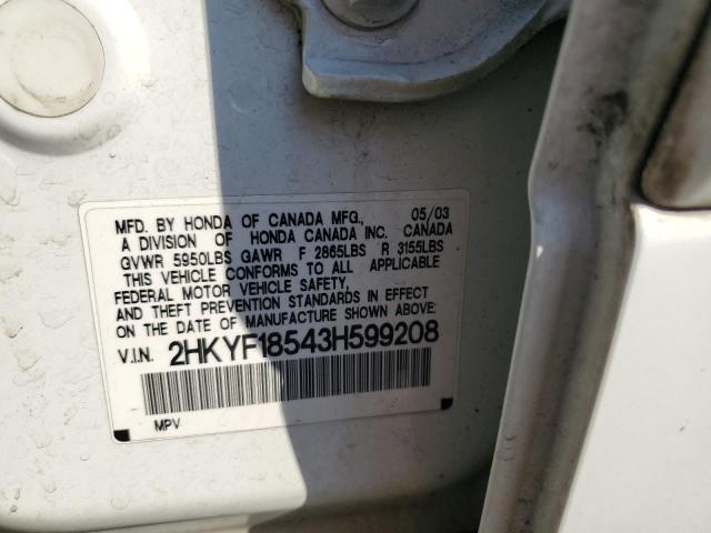 2HKYF18543H599208 - 2003 HONDA PILOT EXL WHITE photo 14