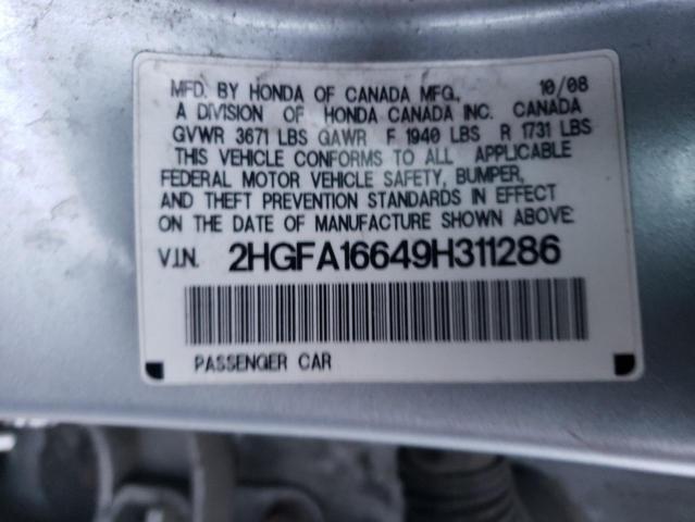 2HGFA16649H311286 - 2009 HONDA CIVIC LX-S SILVER photo 12