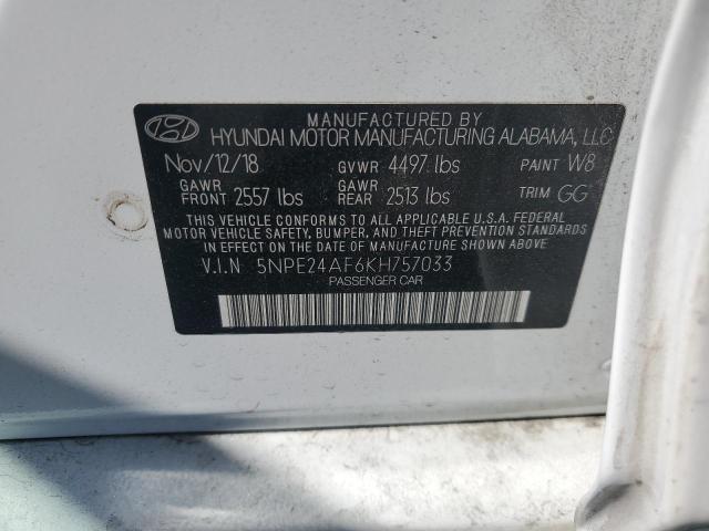 5NPE24AF6KH757033 - 2019 HYUNDAI SONATA SE 白色 照片 12