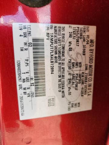 1FMPU17LX4LB12894 - 2004 FORD EXPEDITION EDDIE BAUER წითელი ფოტო 13