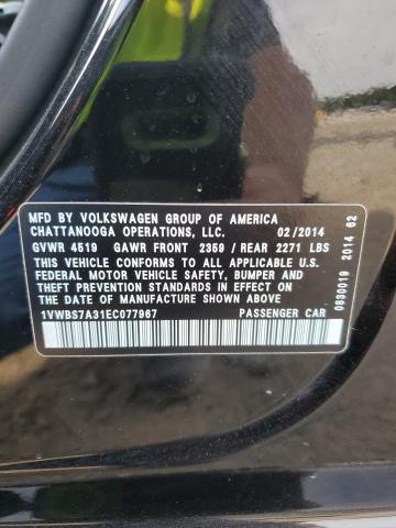 1VWBS7A31EC077967 - 2014 VOLKSWAGEN PASSAT SE 黑色 照片 12