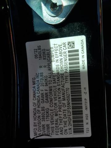 2HGFE2F55NH592770 - 2022 HONDA CIVIC SPORT BLACK photo 12