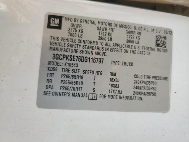 3GCPKSE76DG116797 - 2013 CHEVROLET SILVERADO K1500 LT თეთრი ფოტო 12