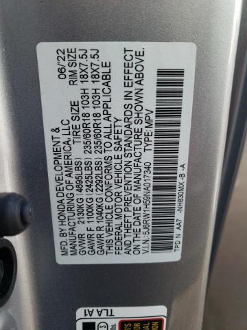 5J6RW1H59NA017340 - 2022 HONDA CR-V EX SILVER photo 13