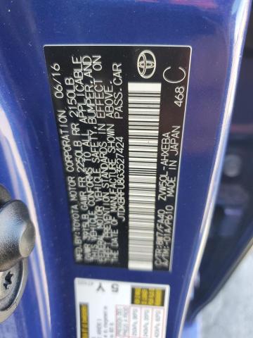 JTDKBRFU8G3527424 - 2016 TOYOTA PRIUS BLUE photo 12