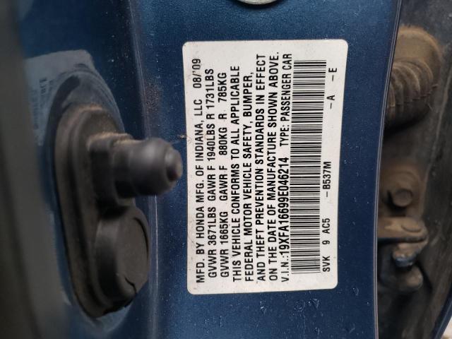 19XFA16699E046214 - 2009 HONDA CIVIC LX-S أزرق صورة 12