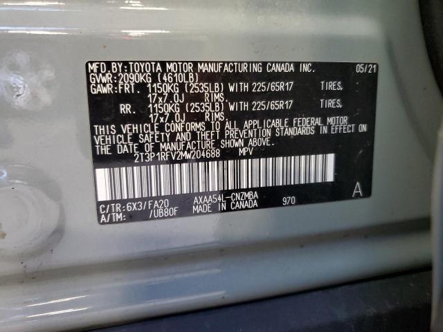 2T3P1RFV2MW204688 - 2021 TOYOTA RAV4 XLE GRAY photo 13