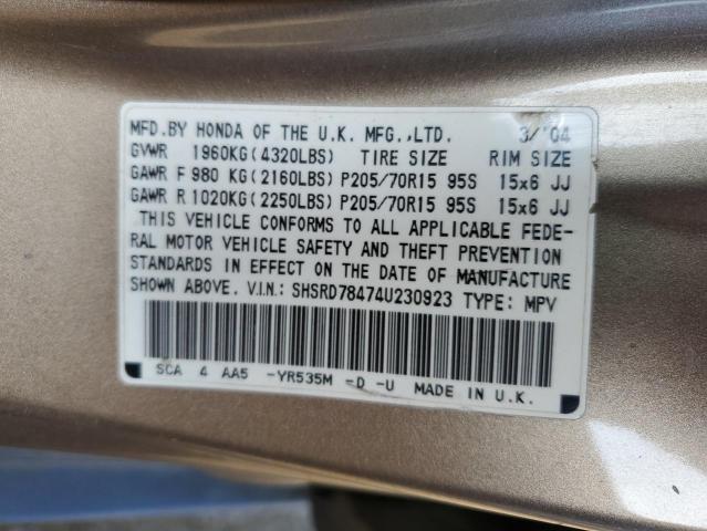 SHSRD78474U230923 - 2004 HONDA CR-V LX BROWN photo 12