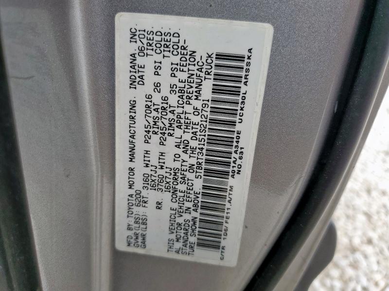 5TBRT34151S212791 - 2001 TOYOTA TUNDRA ACCESS CAB GRAY photo 13