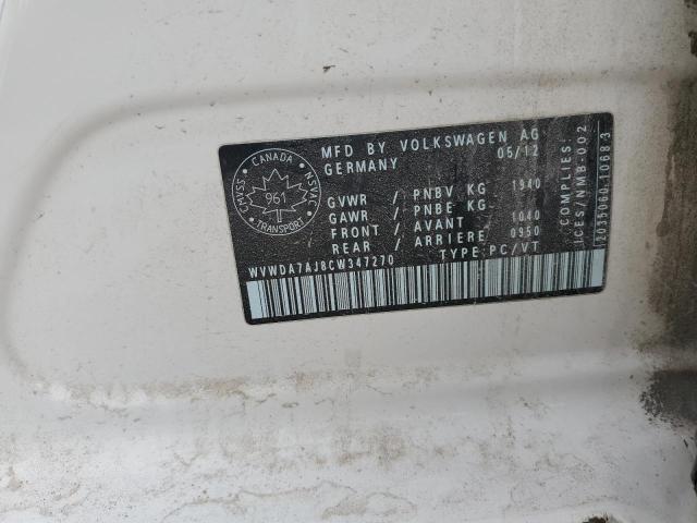 WVWDA7AJ8CW347270 - 2012 VOLKSWAGEN GOLF 白色 照片 12