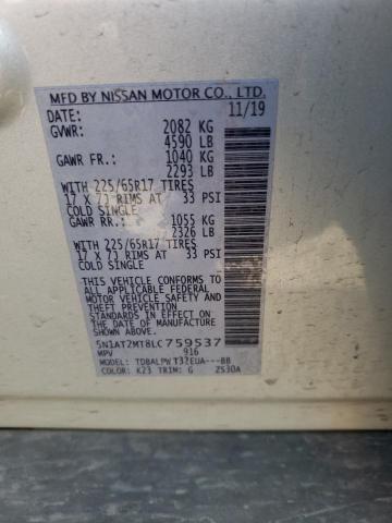 5N1AT2MT8LC759537 - 2020 NISSAN ROGUE S SILVER photo 13