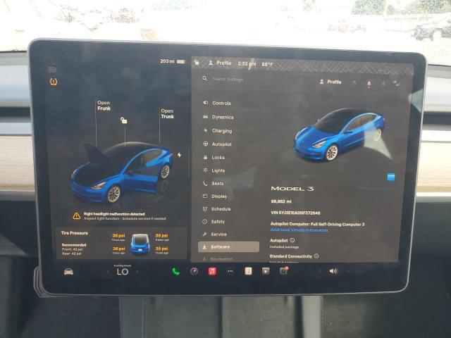 5YJ3E1EA0NF372646 - 2022 TESLA MODEL 3 BLUE photo 9