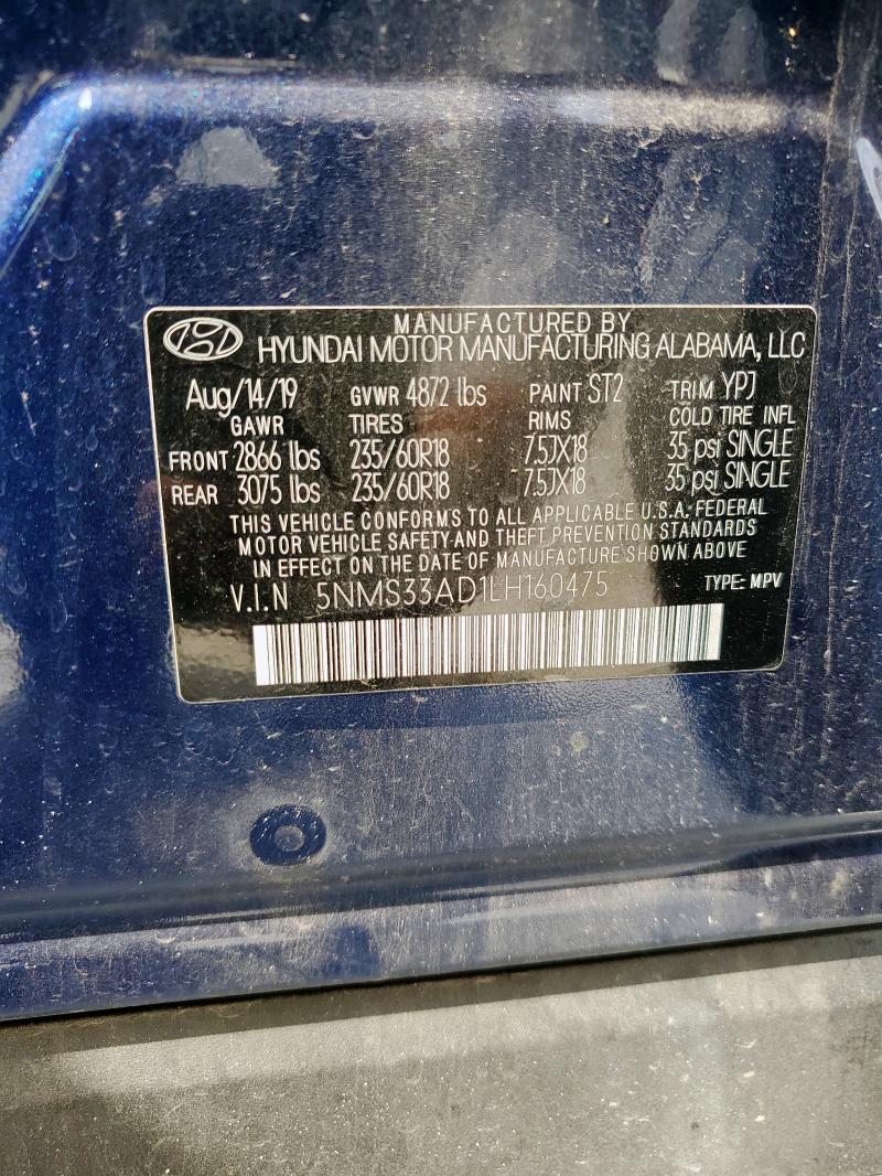 5NMS33AD1LH160475 - 2020 HYUNDAI SANTA FE SEL Mavi foto 13