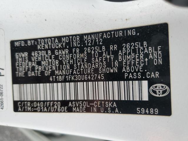 4T1BF1FK3DU642745 - 2013 TOYOTA CAMRY L WHITE photo 12