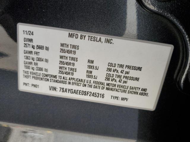 7SAYGAEE0SF245316 - 2025 TESLA MODEL Y Темно-сірий фото 14