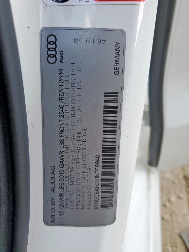 WAUC8AFC2JN059940 - 2018 AUDI A6 PREMIUM WHITE photo 13