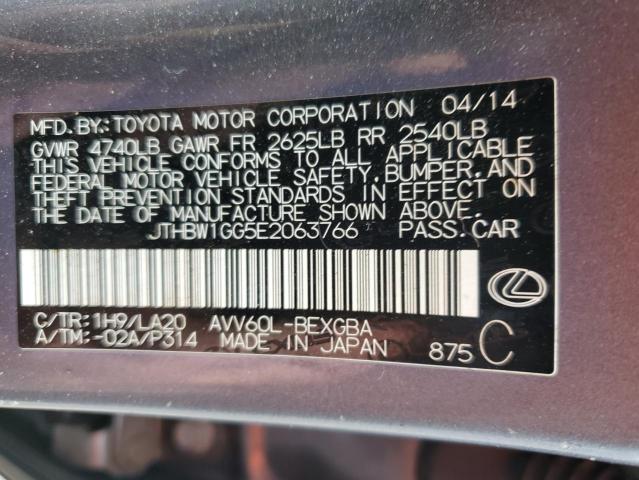 JTHBW1GG5E2063766 - 2014 LEXUS ES 300H GRAY photo 13