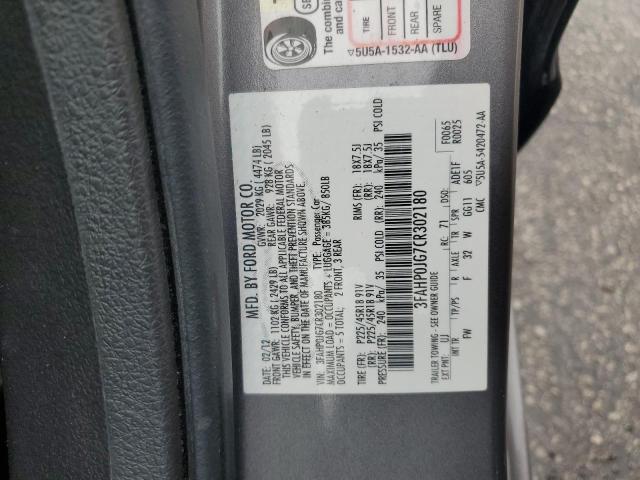 3FAHP0JG7CR302180 - 2012 FORD FUSION SEL GRAY photo 12