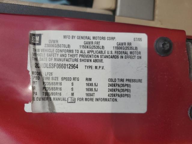 2CNDL63F066012964 - 2006 CHEVROLET EQUINOX LT RED photo 13