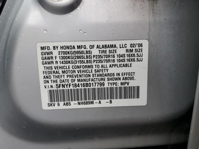 5FNYF18416B017799 - 2006 HONDA PILOT EX GRAY photo 13