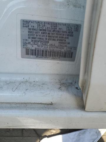 3N1AB7AP2KY222439 - 2019 NISSAN SENTRA S Blanco foto 13