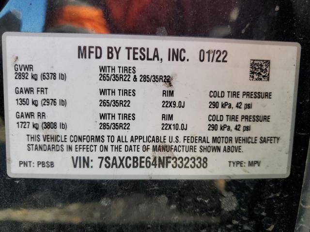 7SAXCBE64NF332338 - 2022 TESLA MODEL X GRAY photo 13