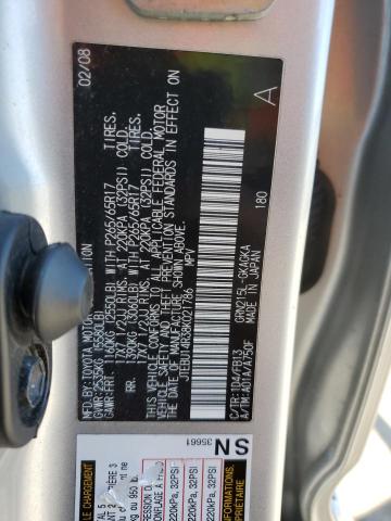 JTEBU14R38K021786 - 2008 TOYOTA 4RUNNER SR5 SILVER photo 13