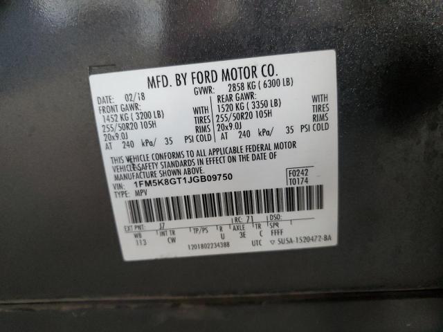 1FM5K8GT1JGB09750 - 2018 FORD EXPLORER SPORT GRAY photo 13