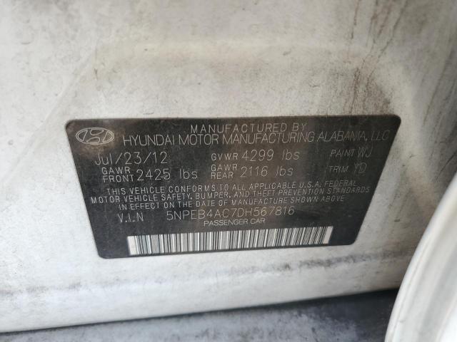 5NPEB4AC7DH567816 - 2013 HYUNDAI SONATA GLS WHITE photo 12