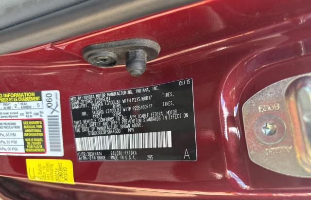 5TDZK3DC9FS644500 - 2015 TOYOTA SIENNA BURGUNDY photo 10